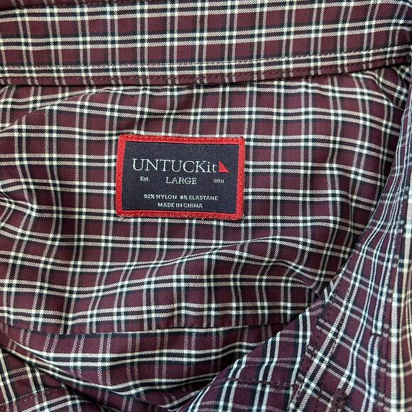 Untuckit Mens Vigneti Large Check Plaid Button-Down Shirt Nylon/Elastane - Picture 6 of 10